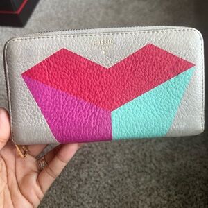 Fossil Leather Gray Wallet zipper